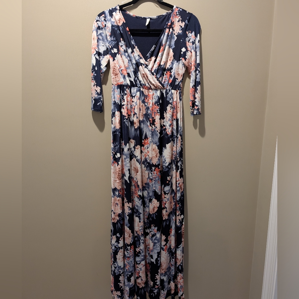 Pinkblush Navy and Pink Floral Maxi Dress Maternity/Nursing